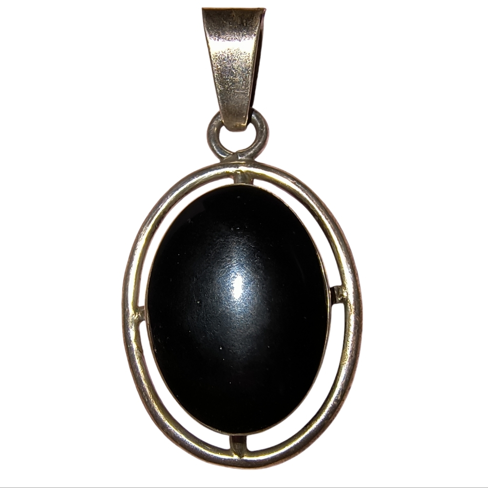 Vintage Taxco Mexico Black & Sterling Silver Statement Pendant